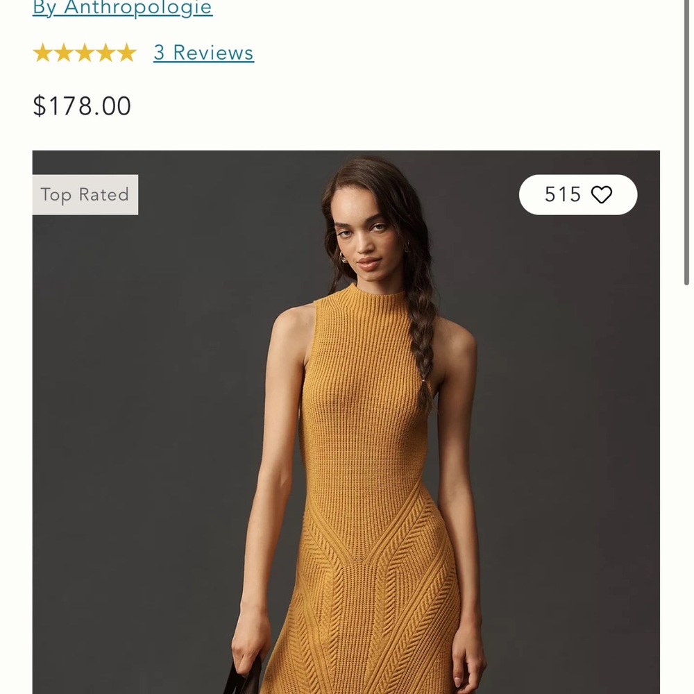 Anthropologie Golden Knit Midi Dress